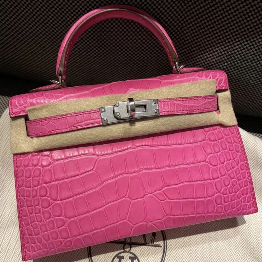 Hermès Kelly 20 Pink Sellier Alligator Mississippi Matte Palladium