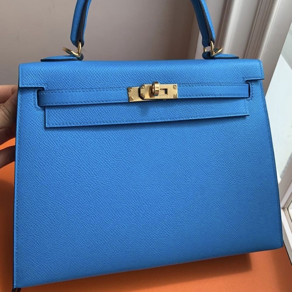 Hermès Kelly 25 Bleu Frida Sellier Epsom Gold Hardware GHW — The