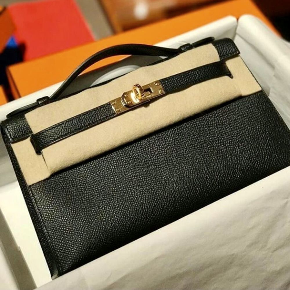 Hermes Gold Epsom Kelly Pochette Handmade Bag HJ01331