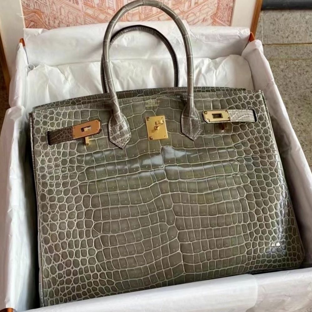 Hermès Birkin 35 Bag Limited Edition Ghillies Grizzly Doblis Grey White Caillou