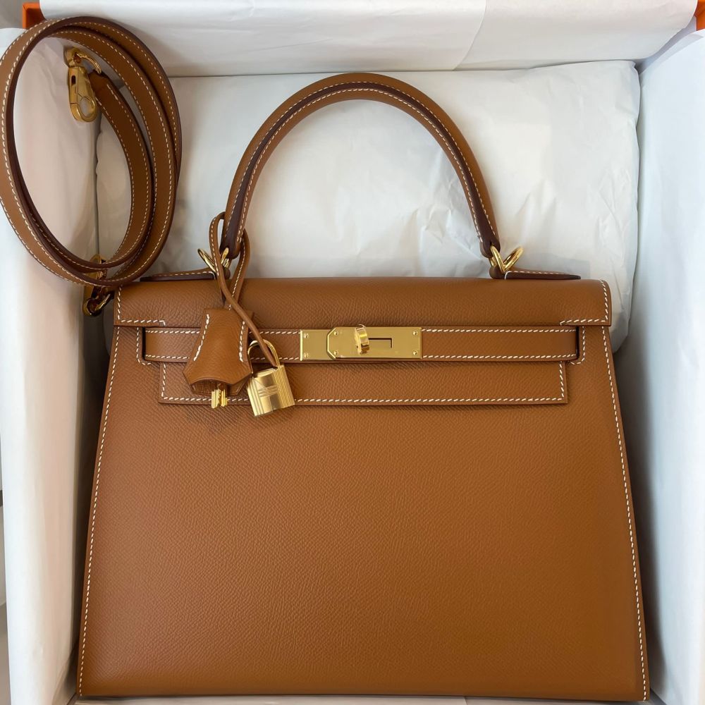 Hermès Etain Sellier Kelly 28cm of Epsom Leather with Gold Hardware, Handbags and Accessories Online, 2019