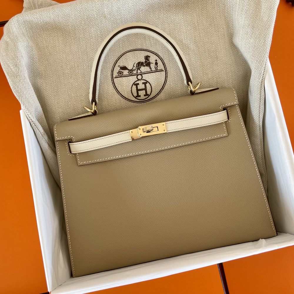 Hermes HSS Craie and Trench Kelly 28cm Epsom Sellier Permabrass - Chicjoy