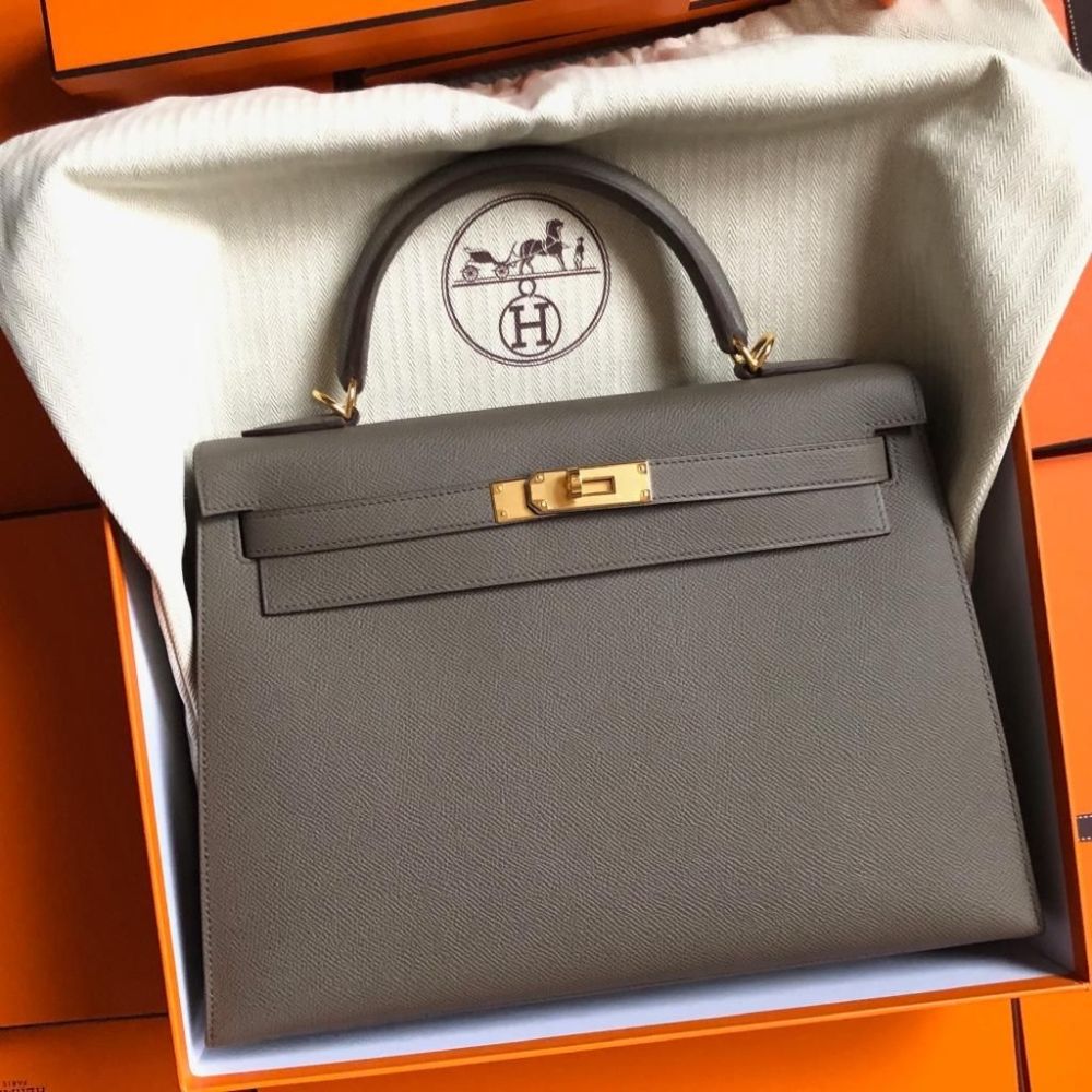 Hermes Etain Birkin 25 Grey Togo Gold Hardware Bag Z Stamp, 2021