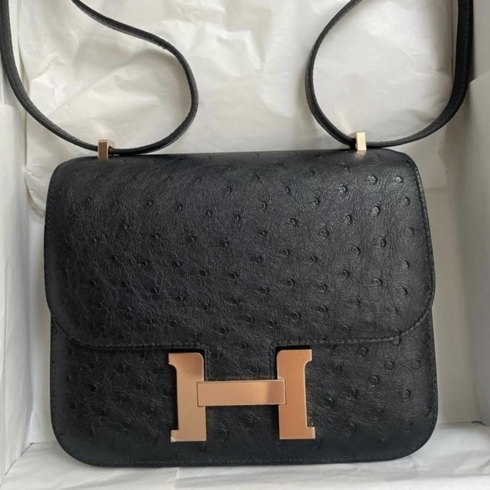 Hermès Constance 18 Noir (Black) Ostrich Rose Gold Hardware RGHW