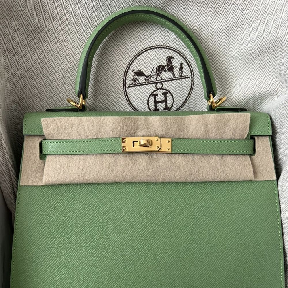 Hermes Kelly Bag Epsom Leather Gold Hardware In Green