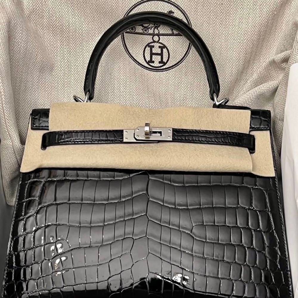 Hermes Kelly II Mini Bag Alligator Leather Palladium Hardware In Black